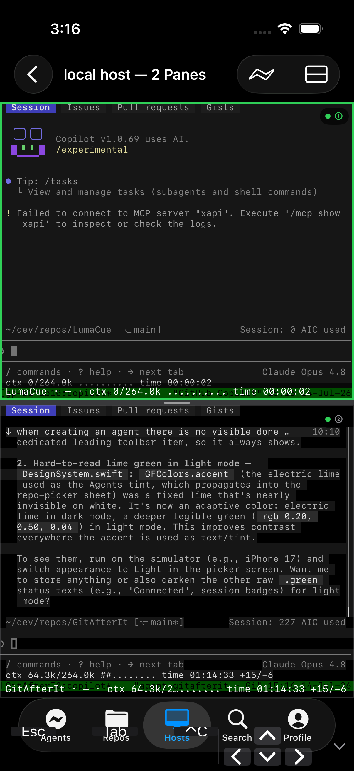 Split terminal panes